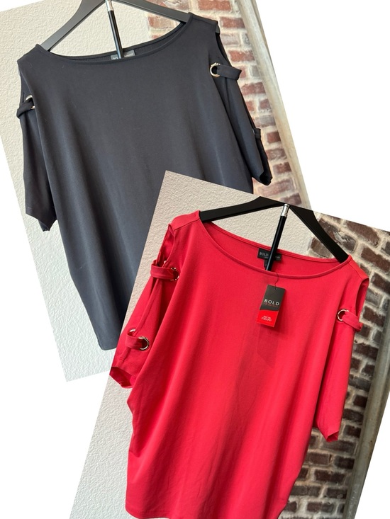 BOLD elements Tops - Bundle of 2 Tops Cold-Shoulder Ring Detail Black & Coral Womens Medium